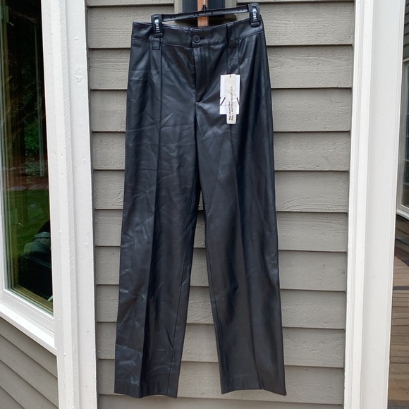 Pleather black pants Full length straight pants by Zara Medium - Picture 1 of 12